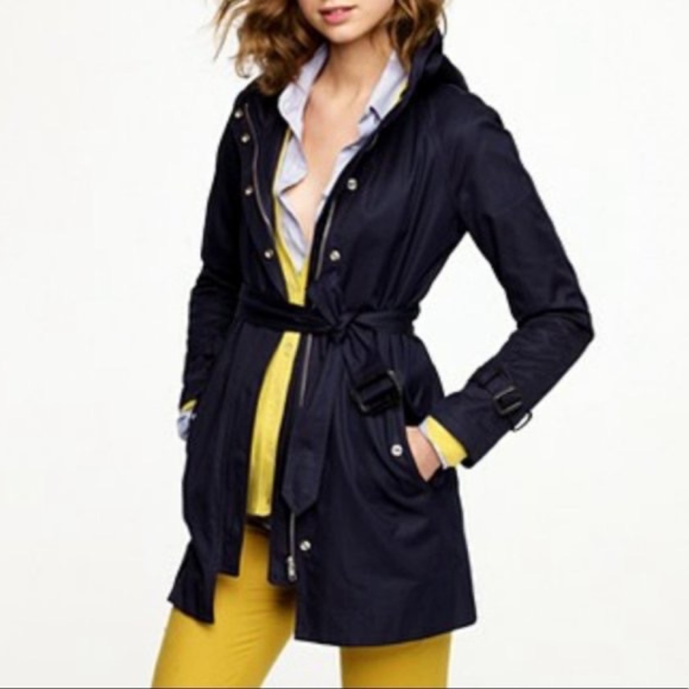 J. Crew Navy Blue Matinee Hooded Trench Coat
